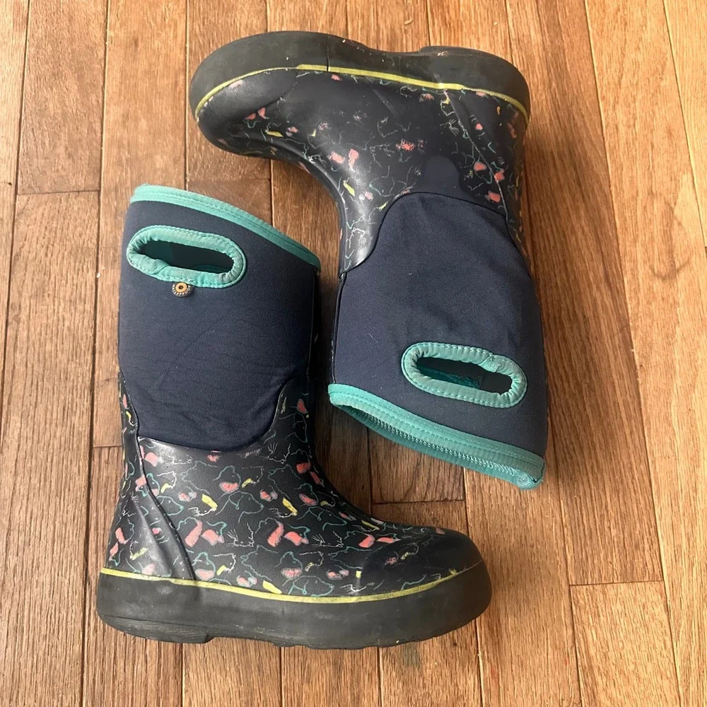 Bogs Classic II Pets Boots Kids Size 12 Waterproof Insulated Cat Print Navy Blue
